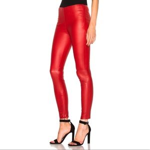 Saint Laurent YSL red lambskin leggings